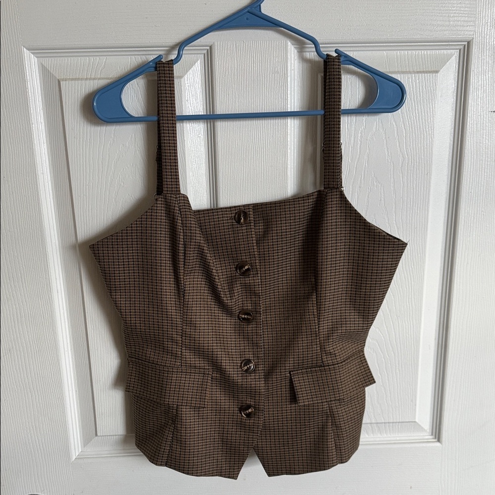 Anthropologie Brown Checkered Tank Top